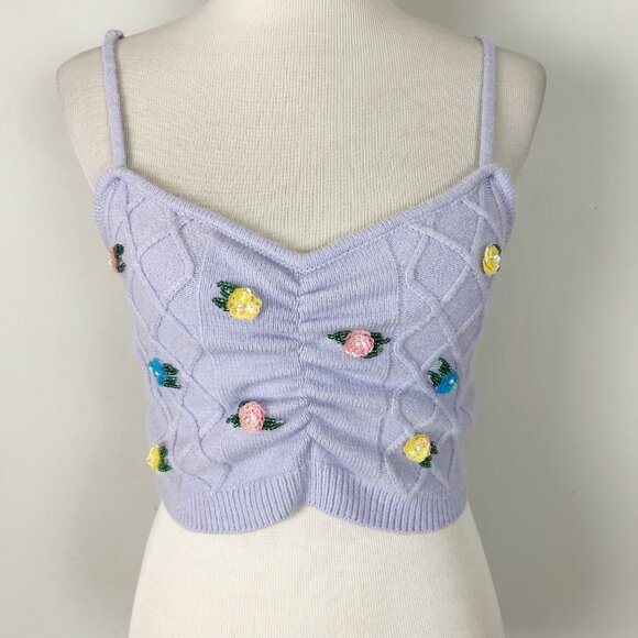 For Love & Lemons Sutton Cami Tank Top Purple Beaded Size Small Women's - Picture 2 of 5